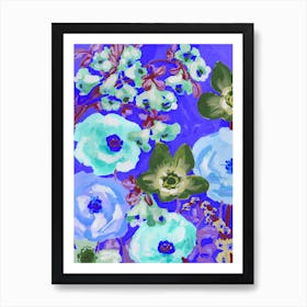 Green Anemones On Cobal Blue Art Print