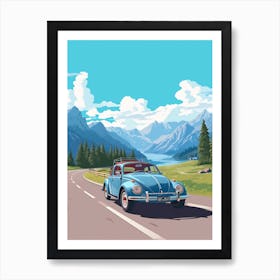 A Volkswagen Beetle In The Route Des Grandes Alpes Illustration 4 Art Print
