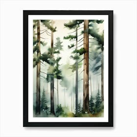 Appalachian Mountains of Misty Pines Watercolor Print of Evergreen Forest..151 Art Print