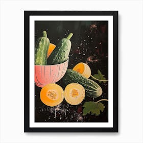 Courguette & Vegetables In A Bowl Art Deco Style Art Print