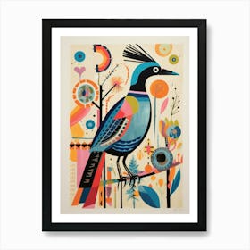 Colourful Scandi Bird Roadrunner 1 Art Print