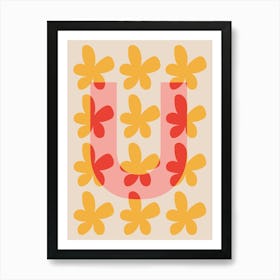 Alphabet Flower Letter U Print - Pink, Yellow, Red Art Print