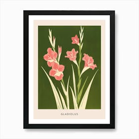 Pink & Green Gladiolus 2 Flower Poster Art Print