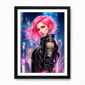 Pink Haired Girl Art Print