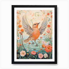 European Robin 2 Detailed Bird Painting Art Print