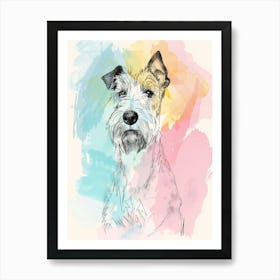 Wire Fox Terrier Dog Pastel Line Watercolour Illustration  1 Art Print