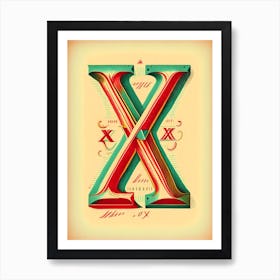 X, Letter, Alphabet Vintage Sketch 1 Art Print