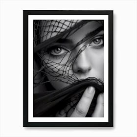 Veil of Emotions: Black And White Portrait Of A Woman Art Print