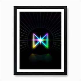 Neon Geometric Glyph in Candy Blue and Pink with Rainbow Sparkle on Black n.0185 Art Print