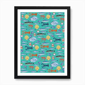 Fish Wallpaper Turquoise Art Print