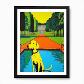 A Painting Of A Dog In Versailles Gardens, France In The Style Of Pop Art 04 Art Print