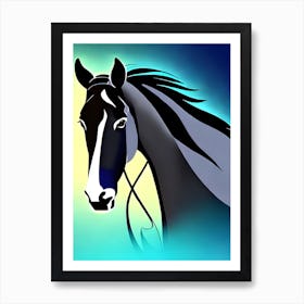 Black Shadow Horse Watercolor Inspired Neon Print Art Print