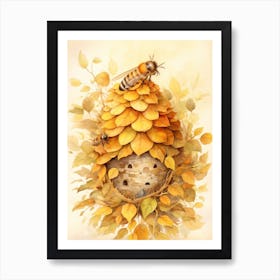 Honey Bee Beehive Watercolour Illustration 4 Art Print