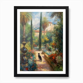 Painting Of A Cat In Gardens Of Alhambra, Spain In The Style Of Impressionism 01 Art Print