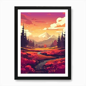 Landscape With Mountains And River Art Print