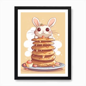 Bunny On A Stack Of Pancakes Kawaii Illustration  3 Art Print