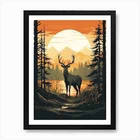 Deer In The Forest At Sunset 2 Art Print
