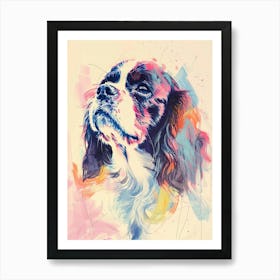 Cavalier King Charles Dog Pastel Line Watercolour Illustration 3 Art Print