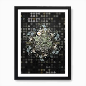 Vintage Rosebush Flower Wreath on Dot Bokeh Pattern n.0386 Art Print