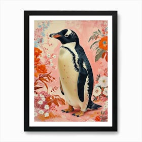 Floral Animal Painting Emperor Penguin 3 Art Print