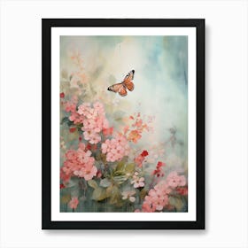 Butterfly In Pink Flowers Poster