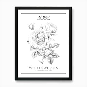 Rose With Dewdrops Line Drawing 1 Poster Art Print
