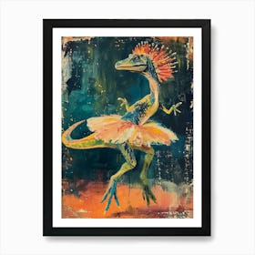 Dinosaur Dancing In A Tutu Blue Orange  1 Art Print