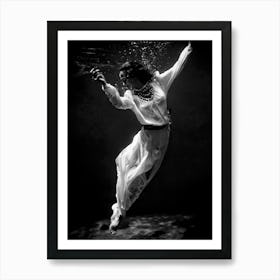 Underwater Woman In White Dress, Vintage Black and White Old Photo 1 Art Print