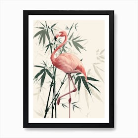 Jamess Flamingo And Bamboo Minimalist Illustration 2 Art Print