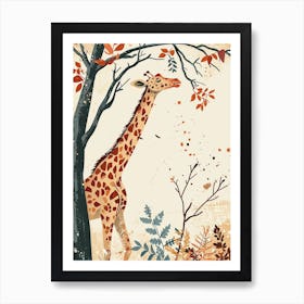 Giraffe Reaching Up To The Leaves 4 Art Print