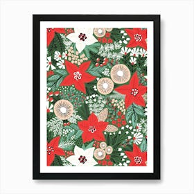 Poinsettia Christmas Flowers Art Print