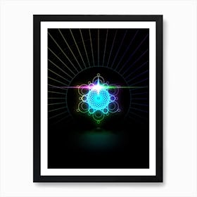 Neon Geometric Glyph in Candy Blue and Pink with Rainbow Sparkle on Black n.0266 Art Print