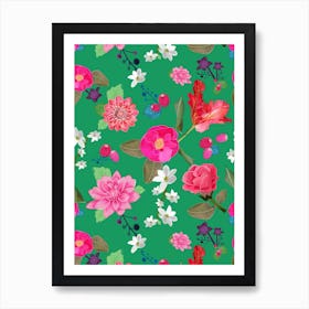 Summer Flowers Green Art Print