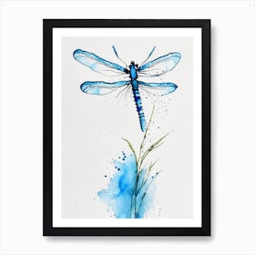 Blue Dasher Dragonfly Minimalist Watercolour 1 Art Print