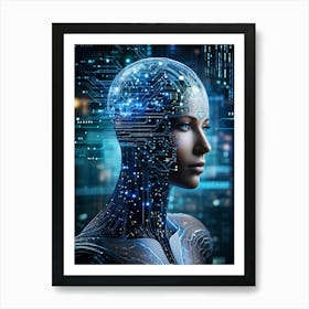 Abstract Painting Of A Cybernetic Human Head Integrating Seamlessly With A Futuristic Security Conce (4) Art Print