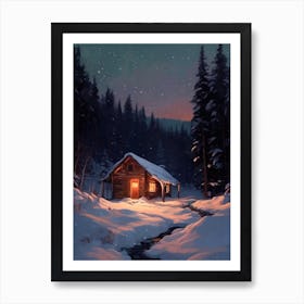 Winter Cabin Painting 2 Art Print