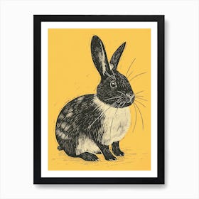 Chinchilla Blockprint Rabbit Illustration 1 Art Print