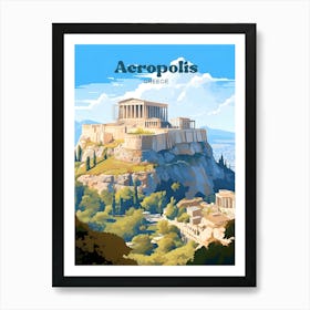 Acropolis Greece Temple Modern Travel Illustration Art Print