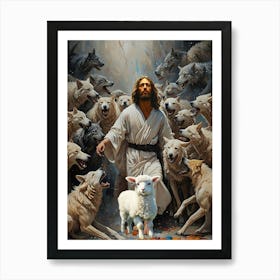 Jesus Saves Lamb from Wolves Art Print