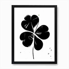 Four Leaf Clover Symbol Black And White Painting Art Print