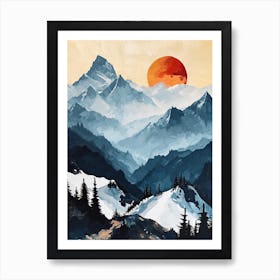 Sunset In The Mountains Peaks Art Print