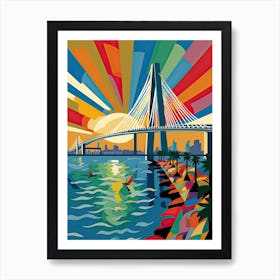 Bandra Worli Sea Link Bridge, India Colourful 2 Art Print