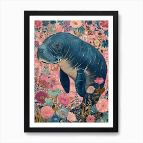 Floral Animal Painting Manatee 1 Art Print