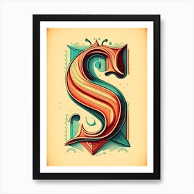 S, Letter, Alphabet Vintage Sketch 1 Art Print