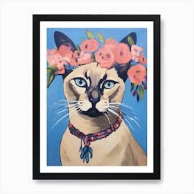 Siamese Cat With A Flower Crown Painting Matisse Style 4 Art Print