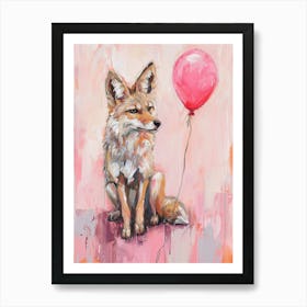 Cute Coyote 2 With Balloon Art Print