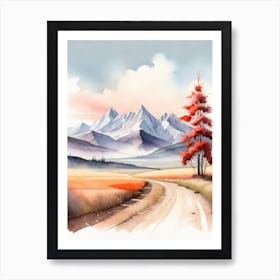 Tranquil Mountains In Minimalist Watercolor Vertical Composition 22 Art Print