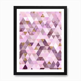Abstract Triangle Geometric Pattern in Pink and Glitter Gold n.0010 Art Print