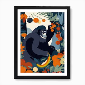 Gorilla Art Eating Fruits Cartoon Illustration 1 Art Print