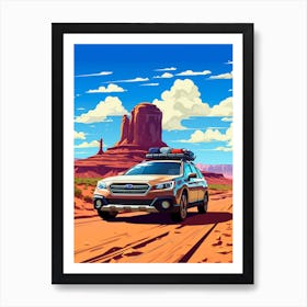 A Subaru Outback Car In Route 66 Flat Illustration 2 Art Print